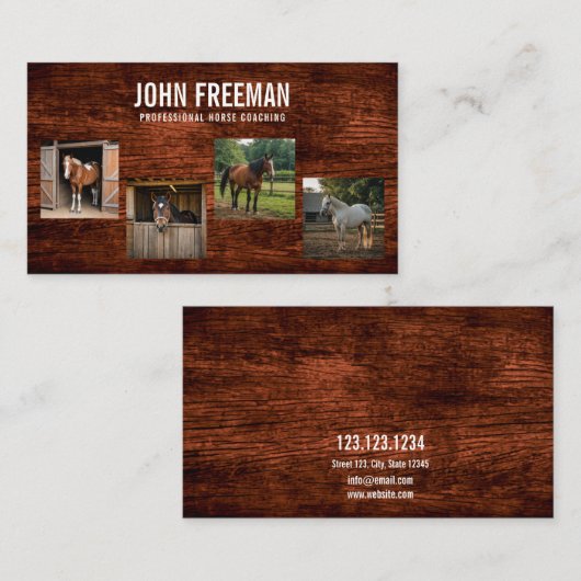 Rustiek Bruin Hout Paard Foto Equestrian Visitekaartje (Voorkant / Achterkant)