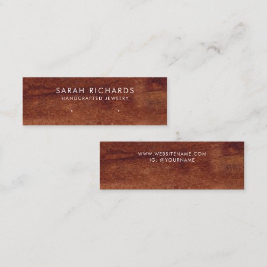 Rustiek Bruin Hout Print Sieraden Oorbel Display Mini Visitekaartje (Voorkant / Achterkant)