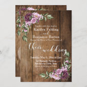 Rustiek Bruin Hout Roze Pioenen Boeket Bruiloft Kaart (Voorkant / Achterkant)