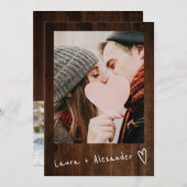 Rustiek bruin hout script hart 2 foto's bruiloft kaart (Voorkant / Achterkant)