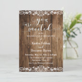 Rustiek Bruin Hout, Scrollwork, Typografie Huwelij Kaart (Staand voorkant)