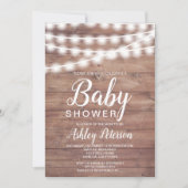 Rustiek bruin hout string lichten baby shower kaart (Voorkant)