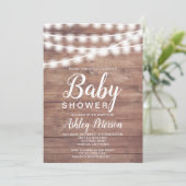 Rustiek bruin hout string lichten baby shower kaart (Staand voorkant)