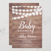 Rustiek bruin hout string lichten baby shower kaart (Voorkant / Achterkant)