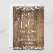 Rustiek Bruin Hout w / Scrollwork Save the Date (Voorkant)