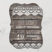 Rustiek Bruin Hout & Witte kant Baby shower Kaart (Voorkant / Achterkant)