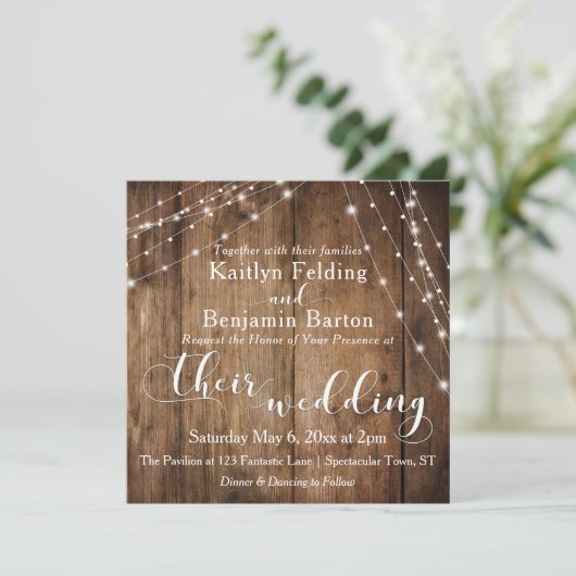 Rustiek Bruin Hout, Witte Lichte Koorden Bruiloft Kaart (Staand voorkant)