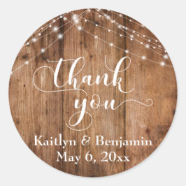 Rustiek Bruin Hout & Witte Lichte Koorden, Dank u Ronde Sticker