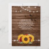 Rustiek Bruin Hout Zonnebloem en Rode Roos Huwelij Kaart (Achterkant)
