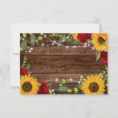 Rustiek Bruin Hout Zonnebloem en Rode Roos Huwelij RSVP Kaartje (Achterkant)