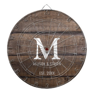 Rustiek Bruin Houten Boerderij Familie Monogram Dartbord