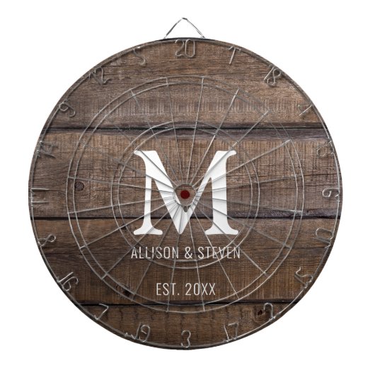 Rustiek Bruin Houten Boerderij Familie Monogram Dartbord (Voorkant)