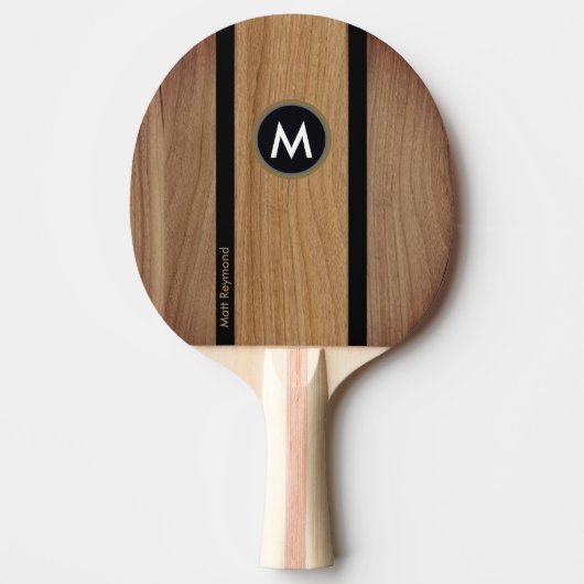 Rustiek Bruin Houten Gestreepte Monogrammed Tafeltennisbatje (Voorkant)
