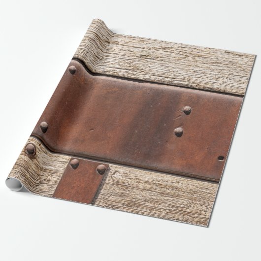 Rustiek bruin houten metaalontwerp cadeaupapier (Uitgerold)