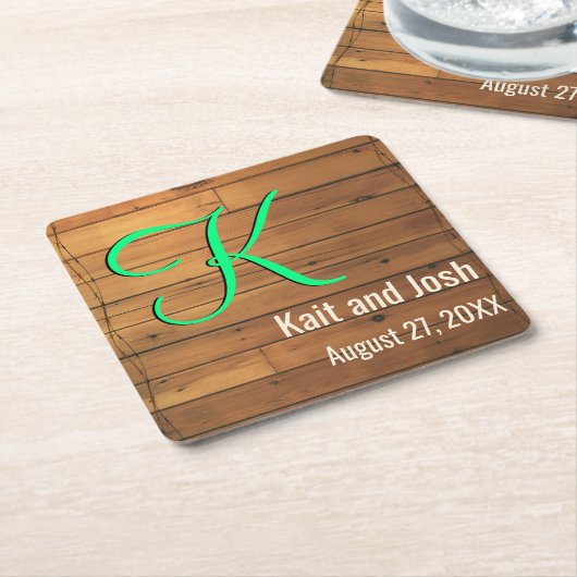 Rustiek Bruin Houten Schuur Boerderij Monogram Kartonnen Onderzetters (Schuin)