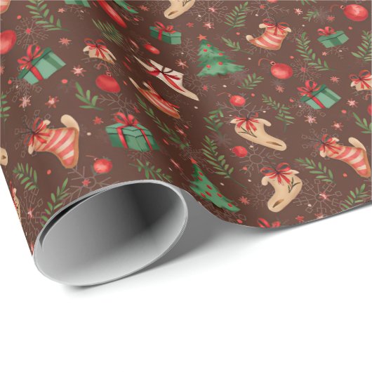 Rustiek Bruin Kerst Wrapping Papier - Warm Holid (Rol Hoek)