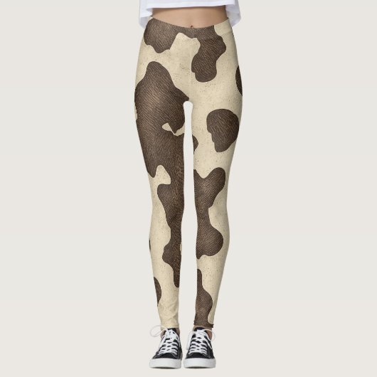 Rustiek Bruin Koe Print Country Western Rodeo Leggings (Voorkant)