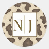 Rustiek Bruin Koe Print Country Western Rodeo Part Ronde Sticker (Voorkant)