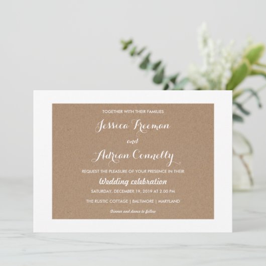 Rustiek Bruin Kraft Papier Country Wedding Kaart (Staand voorkant)