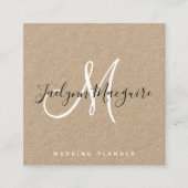 Rustiek bruin kraft papier elegant script monogram vierkante visitekaartje (Voorkant)