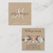Rustiek bruin kraft papier elegant script monogram vierkante visitekaartje (Voorkant / Achterkant)