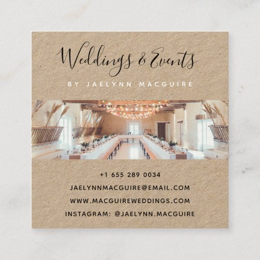 Rustiek bruin kraft papier elegant script monogram vierkante visitekaartje (Achterkant)