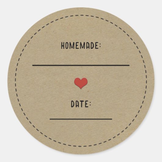 Rustiek Bruin Kraft Rood Hart Zelfgemaakte Ingebli Ronde Sticker (Voorkant)