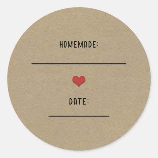 Rustiek Bruin Kraft Rood Hart Zelfgemaakte Ingebli Ronde Sticker (Voorkant)
