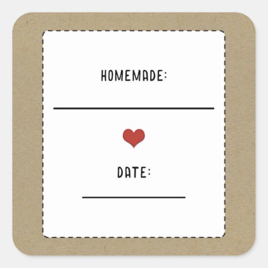 Rustiek Bruin Kraft Rood Hart Zelfgemaakte Ingebli Vierkante Sticker (Voorkant)