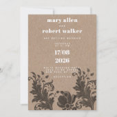 Rustiek bruin kraftpapier papier zwart bloemenkant kaart (Voorkant)