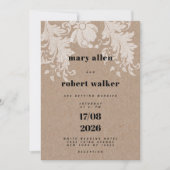 Rustiek bruin kraftpapier wit bloemenkant Bruiloft Kaart (Voorkant)
