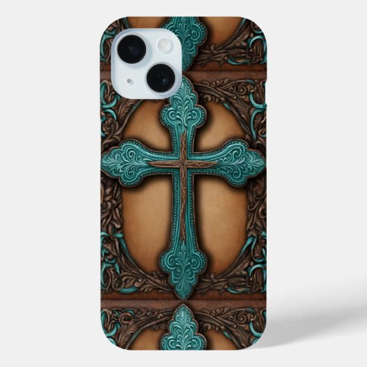 rustiek bruin leder western land kruis Case-Mate iPhone case (Achterkant)