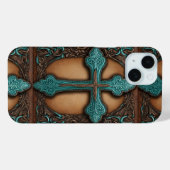 rustiek bruin leder western land kruis Case-Mate iPhone case (Achterkant (horizontaal))