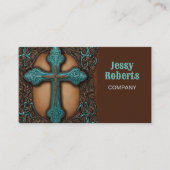 rustiek bruin leder western land kruis visitekaartje (Voorkant)