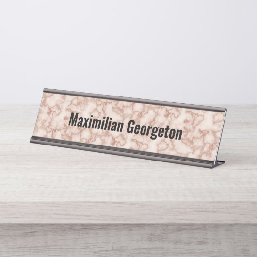 Rustiek Bruin Marmer voor hem Bureau Naambordje (Voorkant)