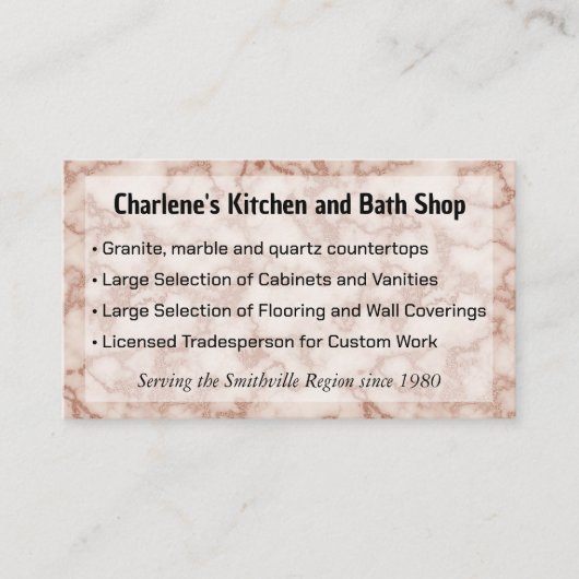 Rustiek Bruin Marmer voor Keuken Remodelling Shop Visitekaartje (Voorkant)
