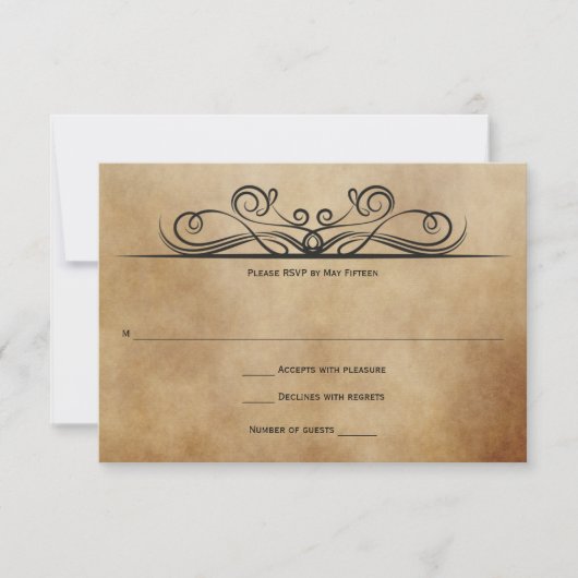 rustiek bruin met zwarte rollen RSVP Kaart (Voorkant)