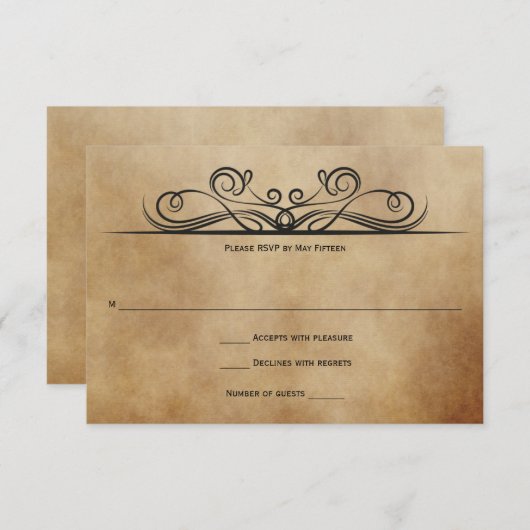 rustiek bruin met zwarte rollen RSVP Kaart (Voorkant / Achterkant)