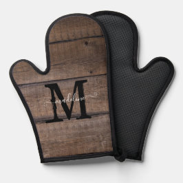 Rustiek Bruin Monogram Script Naam Gepersonaliseer Ovenwant