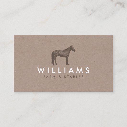 Rustiek Bruin Paard Etsen Logo Farming, Boeren Visitekaartje (Voorkant)