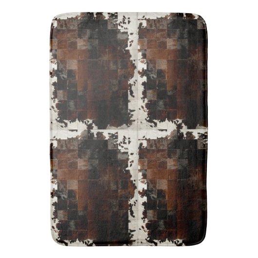Rustiek Bruin Patchwork Koeienhuid Badmat (Voorkant Verticaal)