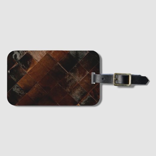 Rustiek Bruin Patchwork Koeienhuid Bagagelabel (Voorkant (horizontaal))