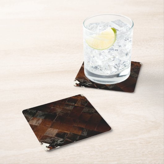 Rustiek Bruin Patchwork Koeienhuid Kartonnen Onderzetters (Insitu)