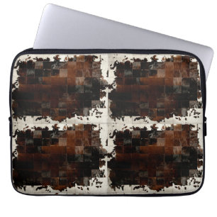Rustiek Bruin Patchwork Koeienhuid Laptop Sleeve