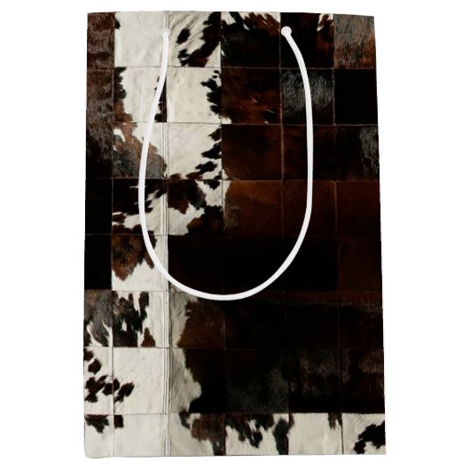 Rustiek Bruin Patchwork Koeienhuid Medium Cadeauzakje (Voorkant)
