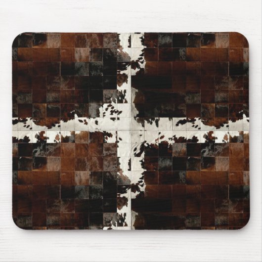 Rustiek Bruin Patchwork Koeienhuid Muismat (Voorkant)