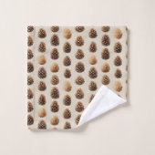 Rustiek Bruin Pine Kegelpatroon Winter Patroon Bad Handdoek (Wasdoekje)