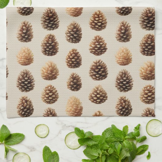 Rustiek Bruin Pine Kegelpatroon Winter Patroon Theedoek (Gevouwen)