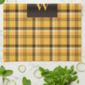 Rustiek Bruin Plaid Patroon Monogram Theedoek (Gevouwen)