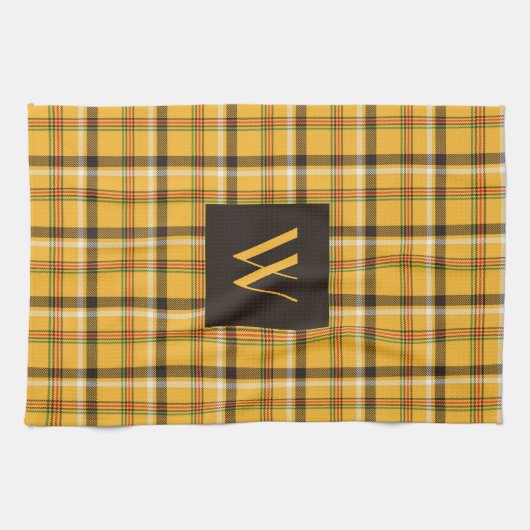 Rustiek Bruin Plaid Patroon Monogram Theedoek (Horizontaal)